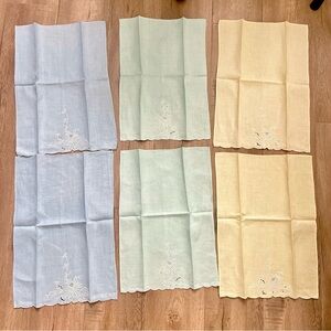 Set 6 Vintage Colorful Linen Placemats Or Napkins Embroidered Daisy 19” X‎ 13”